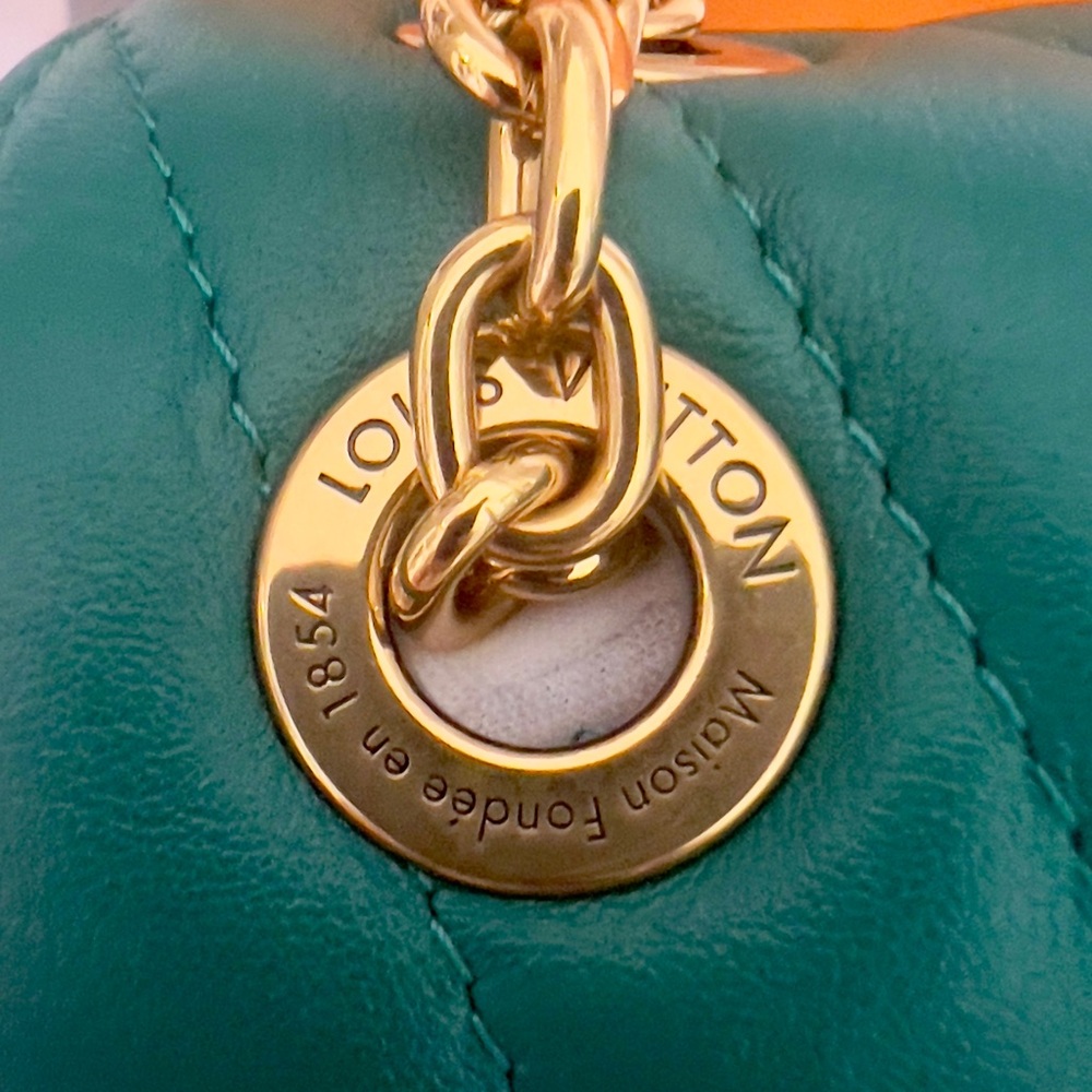 Louis Vuitton Green Leather Shoulder Bag with Gold Chain - Picture 11 of 14